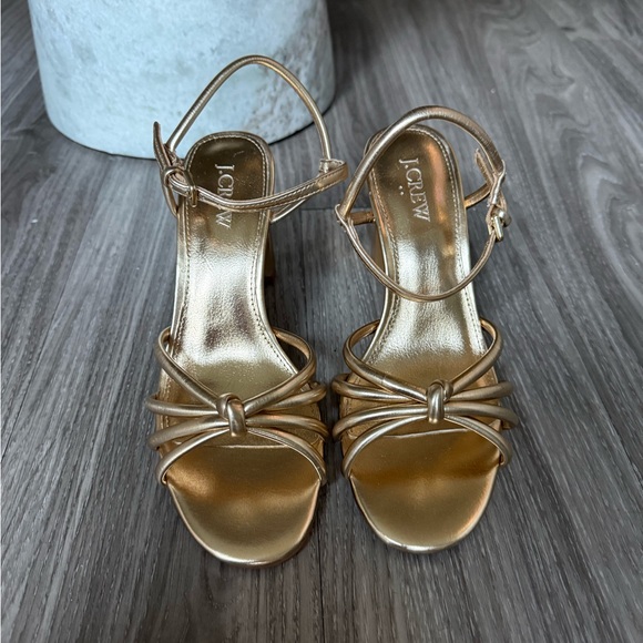 J. Crew Skinny-strap knotted Metallic Gold Strappy Block Heel Sandals size 6 - Picture 4 of 7